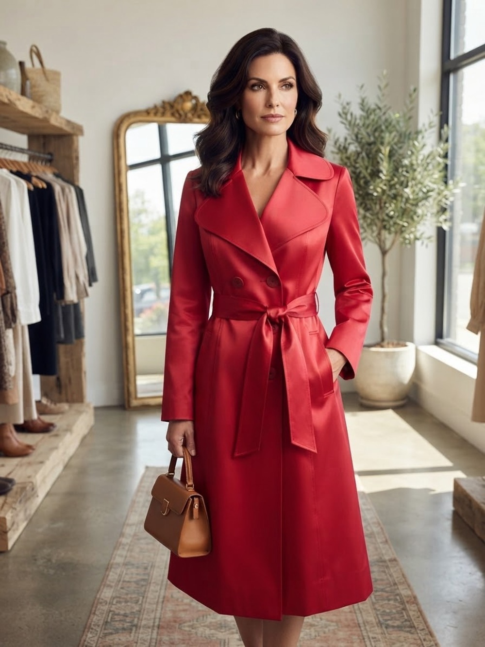 Tahari Vibrant Pink Double-Breasted Trench Coat